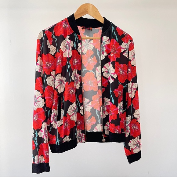 Isle Jackets & Blazers - Isle Floral Bomber Jacket with Red and Black Design Size XS